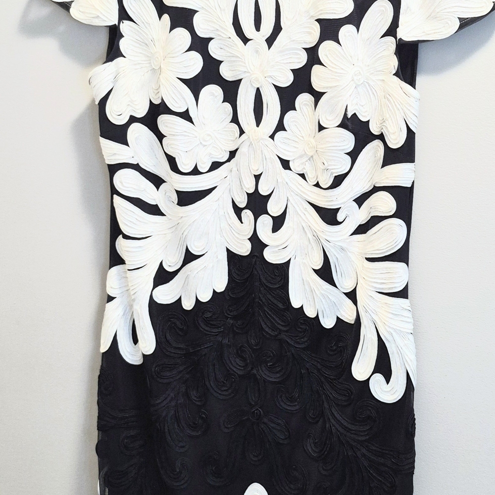 Frank Lyman Design Navy BlueDress with Cream Floral Appliqué
